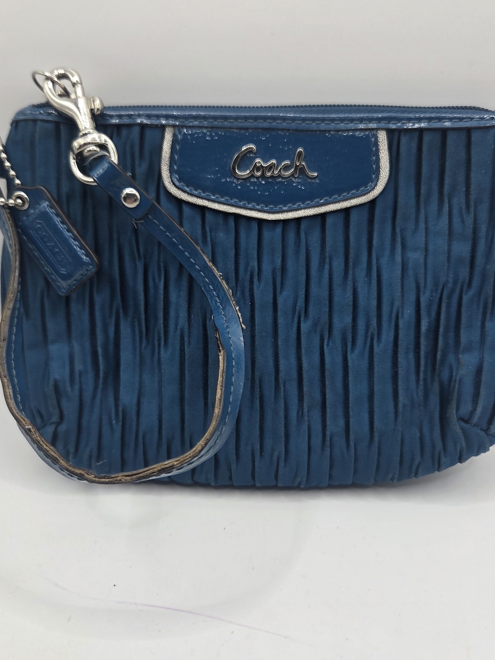 Coach Ashley Pleated Ocean Blue Satin Wristlet Bag